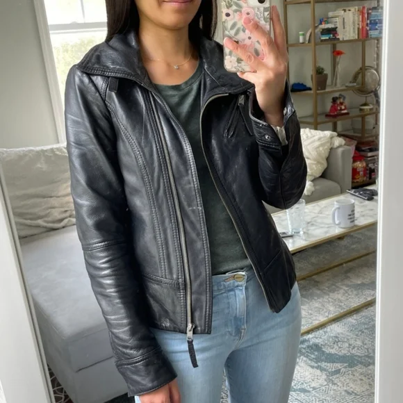 AllSaints Belvedere Biker Leather Jacket Size US 4 NWT Black - Picture 8 of 12